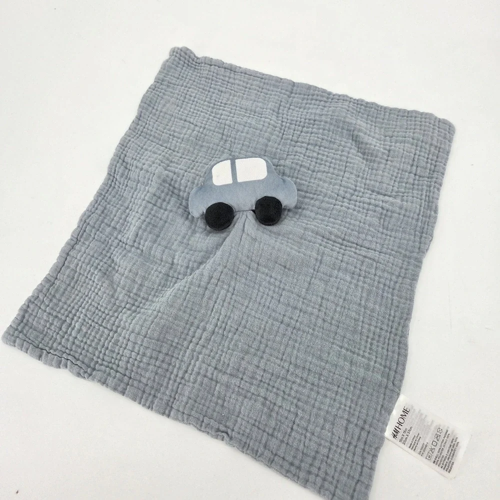 HM Home Baby Car Security Blanket Blue Cotton Muslin Lovey Snuggle Toy 15x15